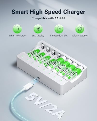 EBL AA AAA Battery Charger with 4 AA 2800mAh & 4 AAA 1100mAh NiMH Batteries - 1