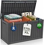 Olsen & Smith 570L Recycled Lockable Outdoor Garden Storage Box – Weatherproof & Waterproof Anthracite Chest with Padlock & Gas-Assisted Lid – Store Cushions, Tools, Toys & Garden Furniture