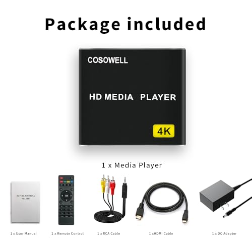 4K Media Player for USB Drive &amp; SD, Ultra HD Digital Signage Player with HDMI/AV Output, H.265 H.264 MKV MP4 Video, MP3 Music, JPG Photo, Auto Play &amp; Resume, Loop Playback