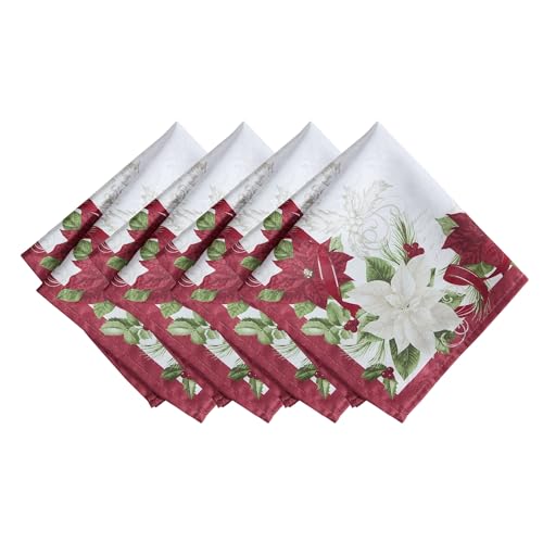 Threadmade Clarette Poinsettia Holiday Fabric Napkins, Set of 4, Rose - 17" W x 17" L