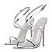 onlymakerheels Strappy High Stiletto Heels, Ankle Strap Buckle Heeled Womens Sandals, Sexy Comfort Open Round Toe Heels for Daily Party Dress Silver B Size6