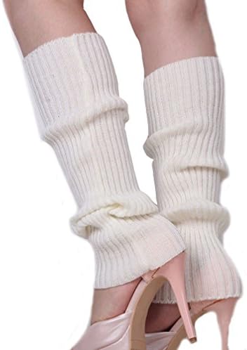 Ewanda store Women 80s Ribbed Leg Warmers Knitted Wool Crochet Long Boot Socks for Party Dance Sports Yoga Accessories,White