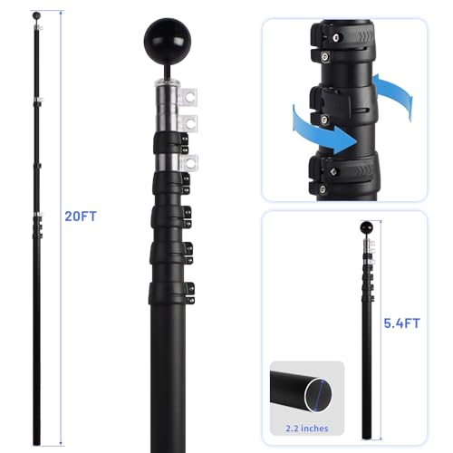 NELXINJO 20ft Telescopic Flag Pole - Extra Thick Outdoor Telescoping Flag Poles with 3x5 American Flag for Residential or Commercial,Black by NELXINJO - Image 3