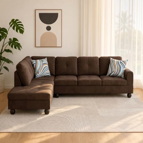 NicBex Comfy Couches for Living Room, 2-Piece 97" L-Shaped Sectional Couch with Movable Chaise, Modern Sofa Living Room Set for Apartment, Office & Bedroom, Dark Brown