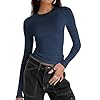 Zeagoo Maglietta a Manica Lunga Donna Maglia Sexy Elegante Y2K Crop Top Slim Fit Girocollo Basic Solido Tee Casual Blusa Tunica Top Moda T-Shirt Blu Navy S