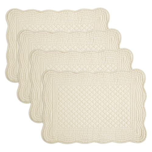 HOMBYS Quilted Placemats Set of 4 Washable-Rectangular Placemats for Kitchen Table-100% Cotton Fabric Rectangular Table Mats-Cotton, (Flax) by HOMBYS - Used condition - US$18.99