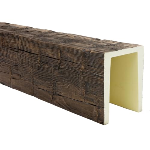 Ekena Millwork 7 1/2"W x 9 1/2"H x 192"L 3-Sided (U-Beam) Reclaimed Axed Cut HeritageTimber Faux Wood Ceiling Beam, Kona Brown by Ekena Millwork - Image 7