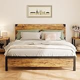 King Kinderbett ohne Schubladen mit Holz-Kopfteil – Stabile Metallplattform, langlebige Holzlatten, geräuschfrei, viel Stauraum, einfache Montage, kein Boxspring – New structure drawerless wooden bed