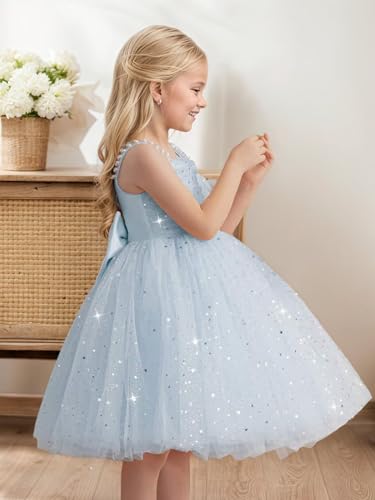 Sparkle Flower Girl Dresses for Wedding Ruched Tulle Starry First Communion Dresses Birthday Ball Gown3