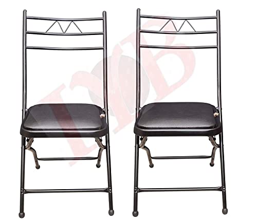 IYB-18-inch Seating Height Metal Folding Chair with Cushion in Black for Showroom Office Breakfast Padded (Set of 2)