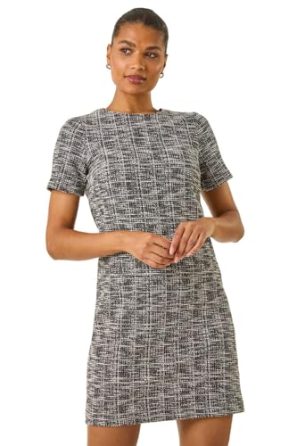 Image of Roman Originals Textured Pocket Stretch Shift Dress for Women UK - Ladies Everyday Autumn Winter Round Neckline Comfy Soft Evening Vacation Work Party Night Out - Black - Size 10