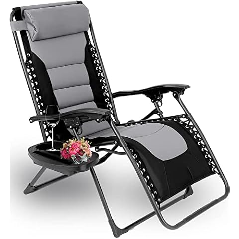 TLGREEN Sun Loungers for Garden, Reclining Loungers Zero Gravity Chair with Cup Holder and Cushions, Adjustable Headrest, Foldable Lounger Chairs for Outdoor Patio Lawn, Supports 160kg (Gray) Cover