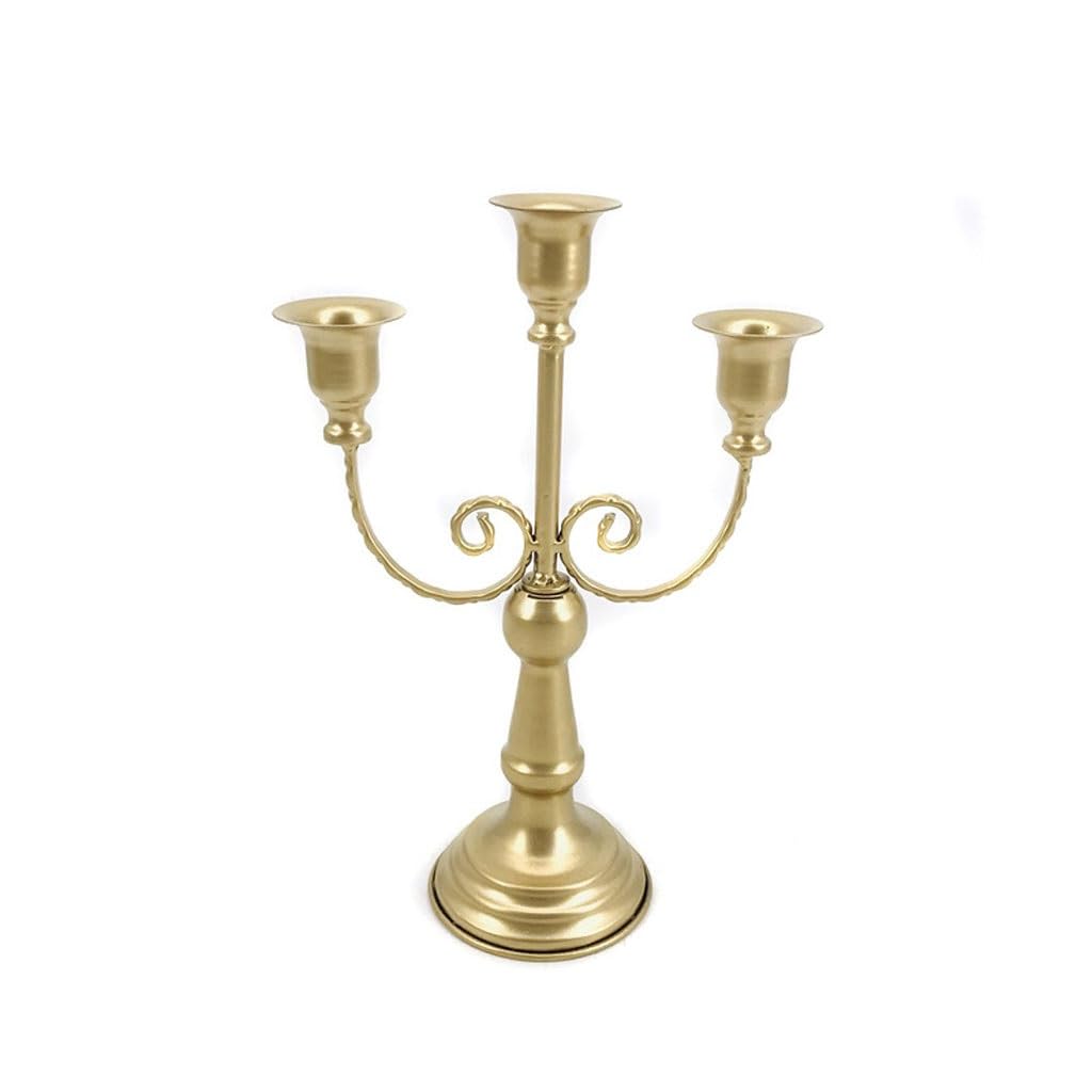 Candle Holder 3-Head Iron Candelabra, Rustic, High Table Centerpiece Gold Farmhouse Fireplace Decorate Candlestick