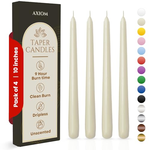Axiom - Straight Household Candles - 9.06 Inch Long - 10 Hours Burning Time Cotton Wick – Unscented Candles Set for Dinner Tables, Restaurants, Ceremonies & Emergency (Ivory)