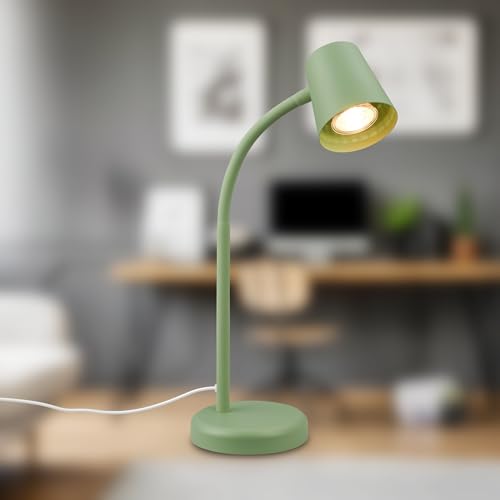 BRILONER – Lampka nocna, lampa biurkowa, obrotowa, lampa stołowa GU10 do domowego biura z przełącznikiem kablowym, lampka do czytania, kolor limonkowy