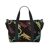 Capacité spacieuse : le sac fourre-tout minimaliste couleur gecko lézard avec fermeture éclair dispose d'une poche principale avec une double fermeture éclair, de deux poches intérieures et d'une poche intérieure zippée. Il comprend une bandoulière réglable de 68,6 à 127 cm et deux sangles latérales renforcées.