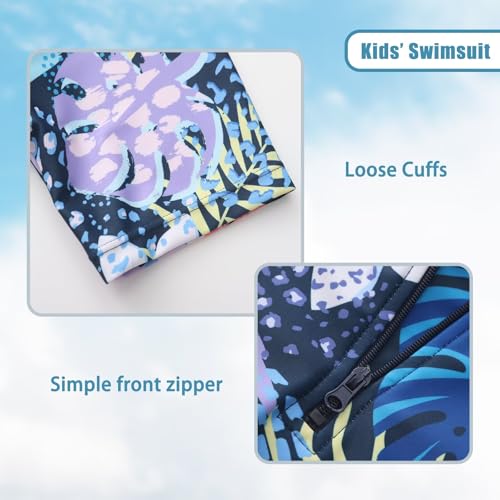 Image of Girls One Piece Rash Guard Swimsuits for Kids Girls Short Sleeve Bathing Suits with Front Zipper Swimwear 3-16 Years