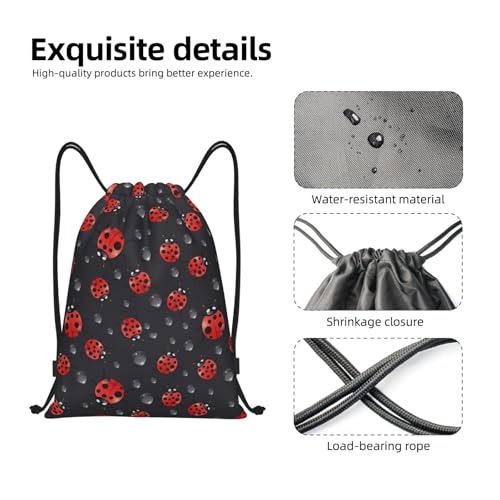 Cute Ladybugs Drawstring Backpack for Women Men Lightweight Sports Gym Sackpack Cinch Bag Water Resistant Draw String Bags for Hiking Yoga Swimming Travel Beach4