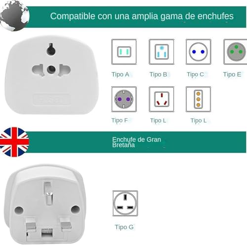 Liakyunf Adaptador de Enchufe | 2 Piezas de Cable de Carga y Toma de Corriente - Convertidor Internacional Estándar UK con Fusible de 13A para Portátiles Cámaras Teléfonos Móviles Viajes - imagen 8