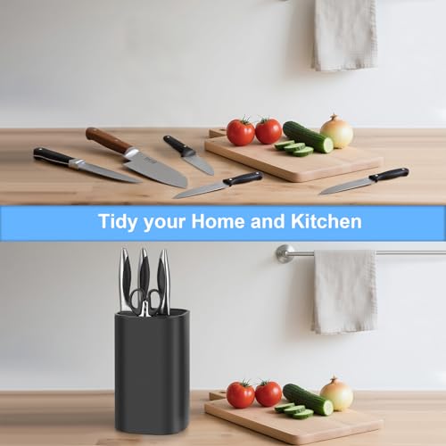 Knife Block Without Knives, Square Knife Holder Detachable Knife Block Holder Safe Storage Chef, Scissors, Slicer, Utility, Paring Knife Holder Kitchen Knives Storage Box Organiser Stand Bar -Black - Image 4