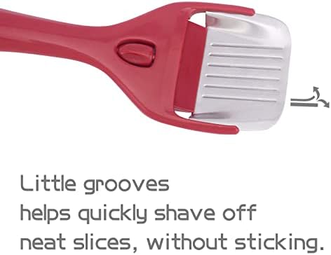 Esie Houzie Cheese Slicer Stainless Steel Cheese Cutter Cheese Plane with Plastic Handle and Adjustable Thickness 9 x 3.2 inch for Slicing Semi-Soft, Semi-Hard Cheese, Cheese Tool for Kitchen (Red)