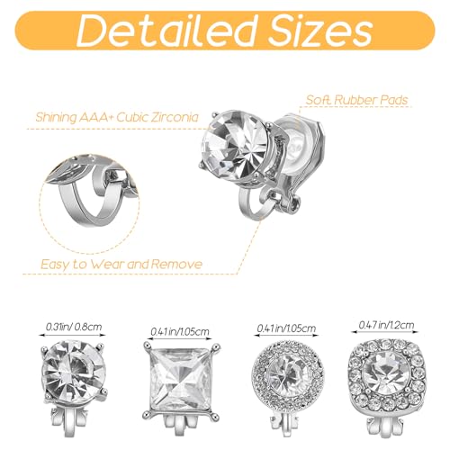 4 pares aretes clip on sin perforar con zirconia cúbica miniatura 2