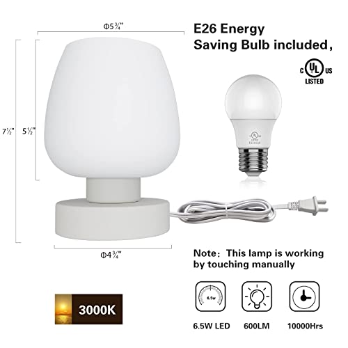 ONEWISH Small Bedside Lamp for Bedroom, 3-Way Dimmable Touch Control, 600 Lumen Bright Opal Glass Shade, 7.5 Inch Ultra Compact Nightstand Lamp, Warm White 2700K LED Bulb Included, Modern Design by ONEWISH - Image 8