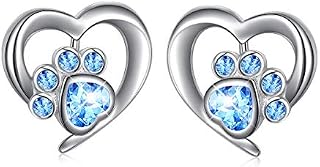 S925 Sterling Silver Cute Heart CZ Cat Puppy Paw Print Stud Earrings Valentine's Day Gifts for Women Pet Lovers(Paw Studs)