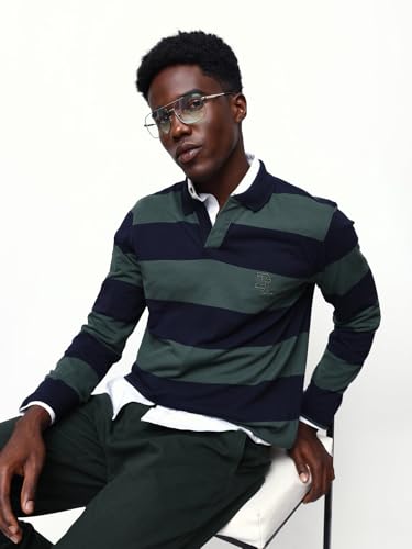 Image of Dennis Lingo Men's Striped Polo Neck Full Sleeves Relaxed Fit T-Shirt