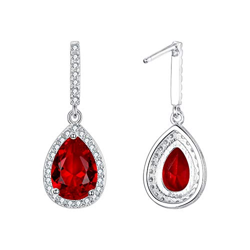Elequeen 925 Sterling Silver Full Cubic Zirconia Teardrop Bridal Dangle Earrings Ruby Color #TOP4