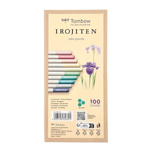 Tombow IROJITEN artist's coloured pencil set of 10, pastel colours lII, wax-based lead for smooth transitions [CI-RVP-10C]