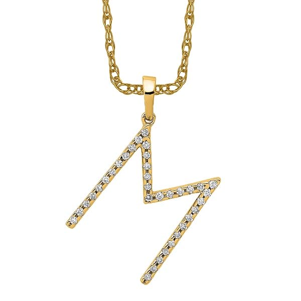 14K Solid Yellow Gold Diamond Dainty Letter M Initial Name Monogram Necklace Chain Pendant Charm2