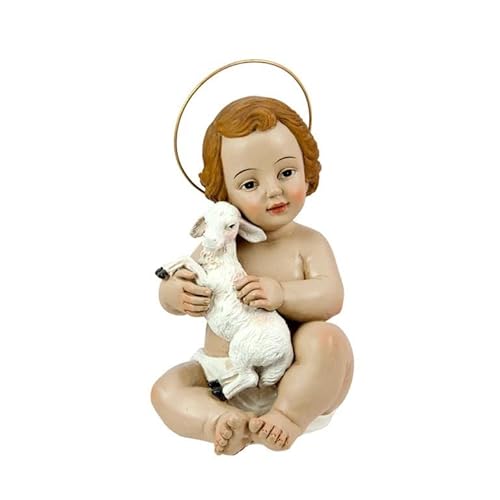 DRW Niño Jesus Sentado con Oveja de Resina Pintado a Mano de 15 cm