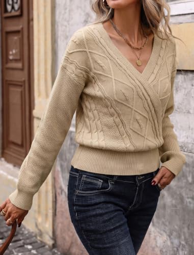 Image of ZAFUL Women's V Neck Cable Knit Sweater