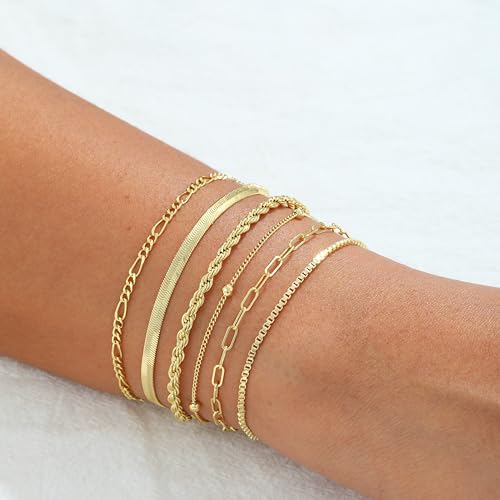 Kyerlyn Silver Gold Bracelets for Women Waterproof, 14K Real Gold Jewelry Sets for Women Trendy Dainty Stackable Cuban Link Paperclip Chain Bracelet4