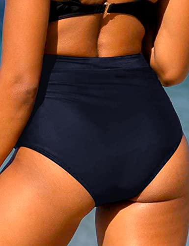 Firpearl Women's High Waisted Swim Bottom Shirred Bikini Tankinis Briefs Tummy Control Swim Shorts Us10 Navy #TOP5