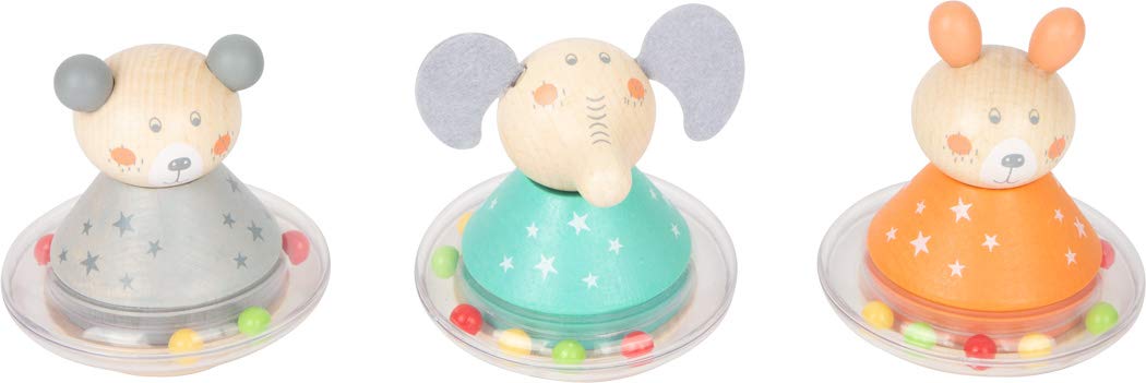 Small Foot 11769 Display Animaletti Sempre-in-Piedi, Pastello, Orso, Coniglio ed Elefante in Legno, dagli 8 Mesi in su