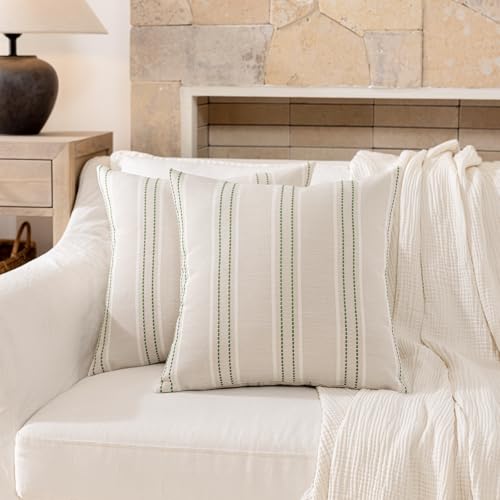 Image of Hckot Spring Throw Pillow Covers 20x20 Set of 2 Grass Green Pillow Covers Farmhouse Decorative Pillows Textured Linen Square Cushion Covers for Sofa Couch Bed Living Room Decor(Grass Green)