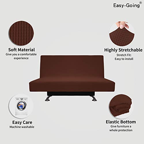Image of Easy-Going Stretch Medium Futon Slipcover Armless Futon Cover Coffee | Sofa Bed Furniture Protector Without Armrests with Elastic Bottom for Kids, Soft Jacquard Machine Washable