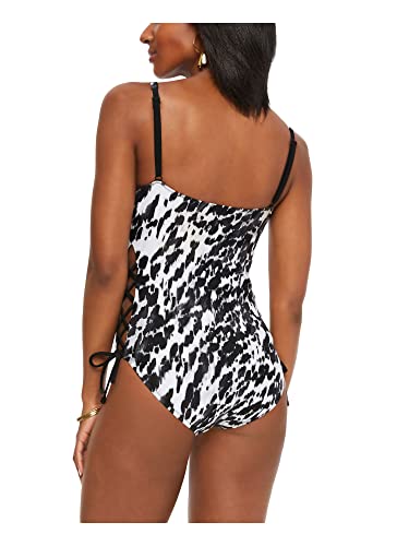 Bar Iii Women's Black Printed Push-Up Lace-Up Stretch Deep V Neck Adjustable Heat Wave One Piece Swimsuit Xs #TOP1
