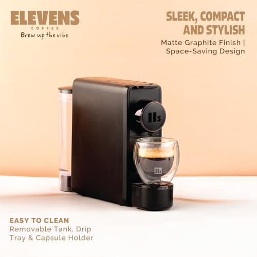 Image of ELEVENS ONE | Coffee Capsule Machine (Graphite Color) | Espresso Coffee Pod Machine | 19 Bar Pressure | Compatible With Nespresso Pods | Fast Heating System | One Touch Operation | 1100W