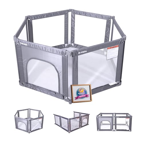 Image of Babelio Wall Mountable Playard, Foldable Playpen for Babies and Toddlers- Adjustable Shape & Area, 62 * 31" Playpen with Zipper Gate, Portable Baby Fence for Indoor & Outdoor