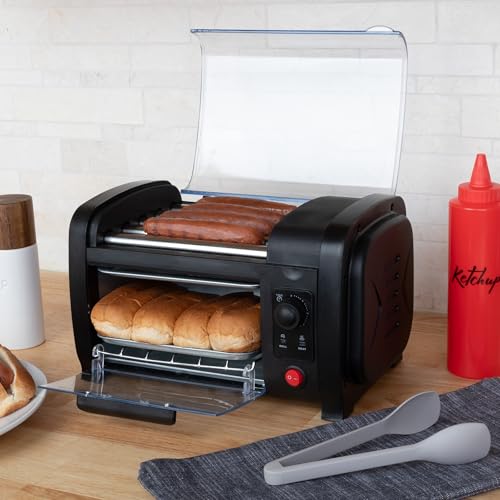 Hot Dog Toaster Oven - Countertop Hot Dog Roller with Bun Warmer and Adjustable 30-Minute Timer - Sausage Machine with 5 Stainless-Steel Rollers and Bake Tray for Buns by Great Northern Popcorn by Great Northern Popcorn - Used condition - US$44.30