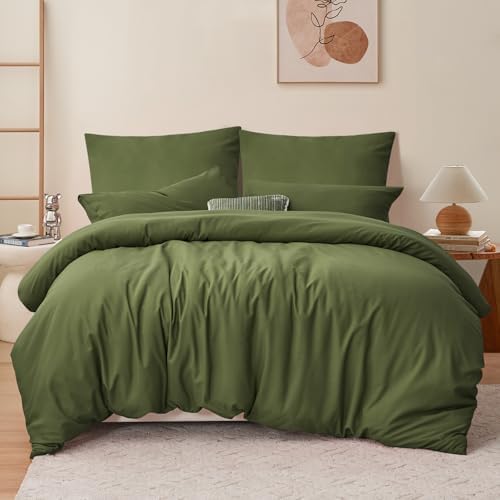 RUIKASI Bettwäsche 220x240 Grün 3teilig - Olivgrün Mikrofaser Bettwäsche-Sets Oeko-TEX, Bettbezüge 220 x 240cm + 2 Kissenbezüge 80x80cm mit Reißverschluss, Weich und Bügelfrei