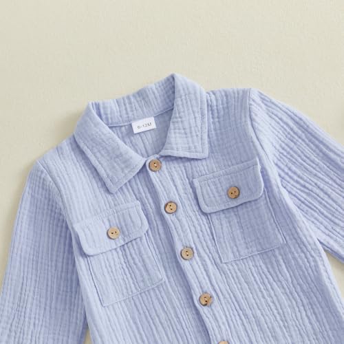 Image of VISGOGO Toddler Boy Linen Outfit Baby Boy Fall Winter Clothes Set Button-Down Shirt Tops Cotton Linen Pants 2PCS