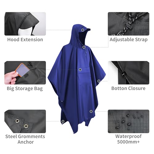 Image of 3-in-1 Unisex Camping Rain Poncho with hooded, Shelter & Ground Sheet