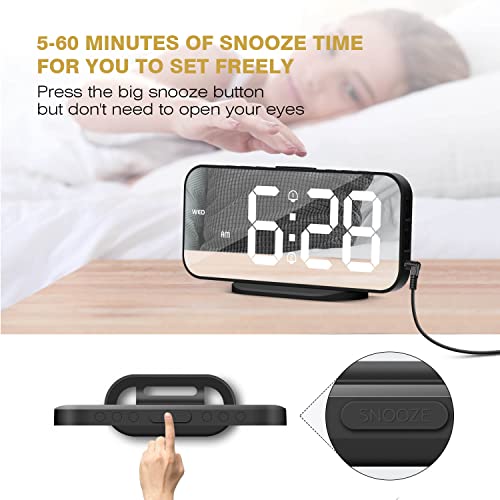 Alarm Clock, Digital Clock With 6.7’’ Large Mirror Led Screen, Bedside Clock With Dual Usb Charger Port, 3 Level Brightness, Back To School Supplies Snooze Function For Bedroom Home Office #TOP4