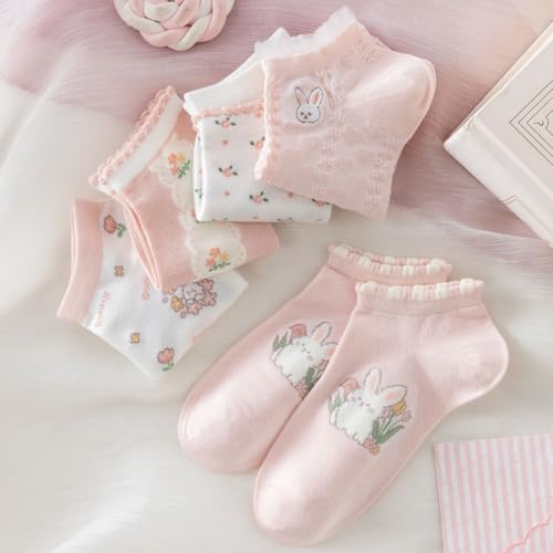 Cute Woman Socks Soft Breathable Pink Bear Ruffle Girls casual Socks2