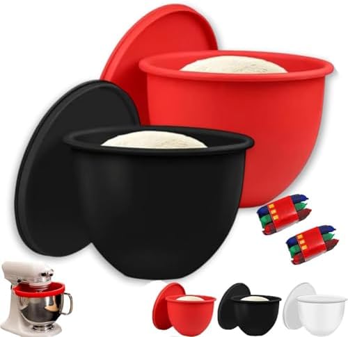 Silicone Bowl Liners for Kitchen Aid Mixer 5 Qt, 3-Pack Mixing Bowl Insert with Lids Compatible with Tilt-Head & Bowl-Lift Stand Mixers, Extra Replacement Silicon Bowls Accessories(Black+Red)