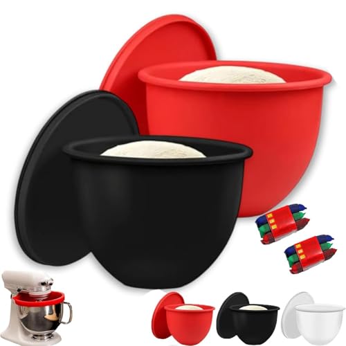 kirsaro - Silicone Bowl Liners for Kitchen Aid Mixer 5 Qt, 3-Pack Mixing Bowl Insert with Lids Compatible with Tilt-Head & Bowl-Lift Stand Mixers, Extra Replacement Silicon Bowls Accessories(Black+Red)